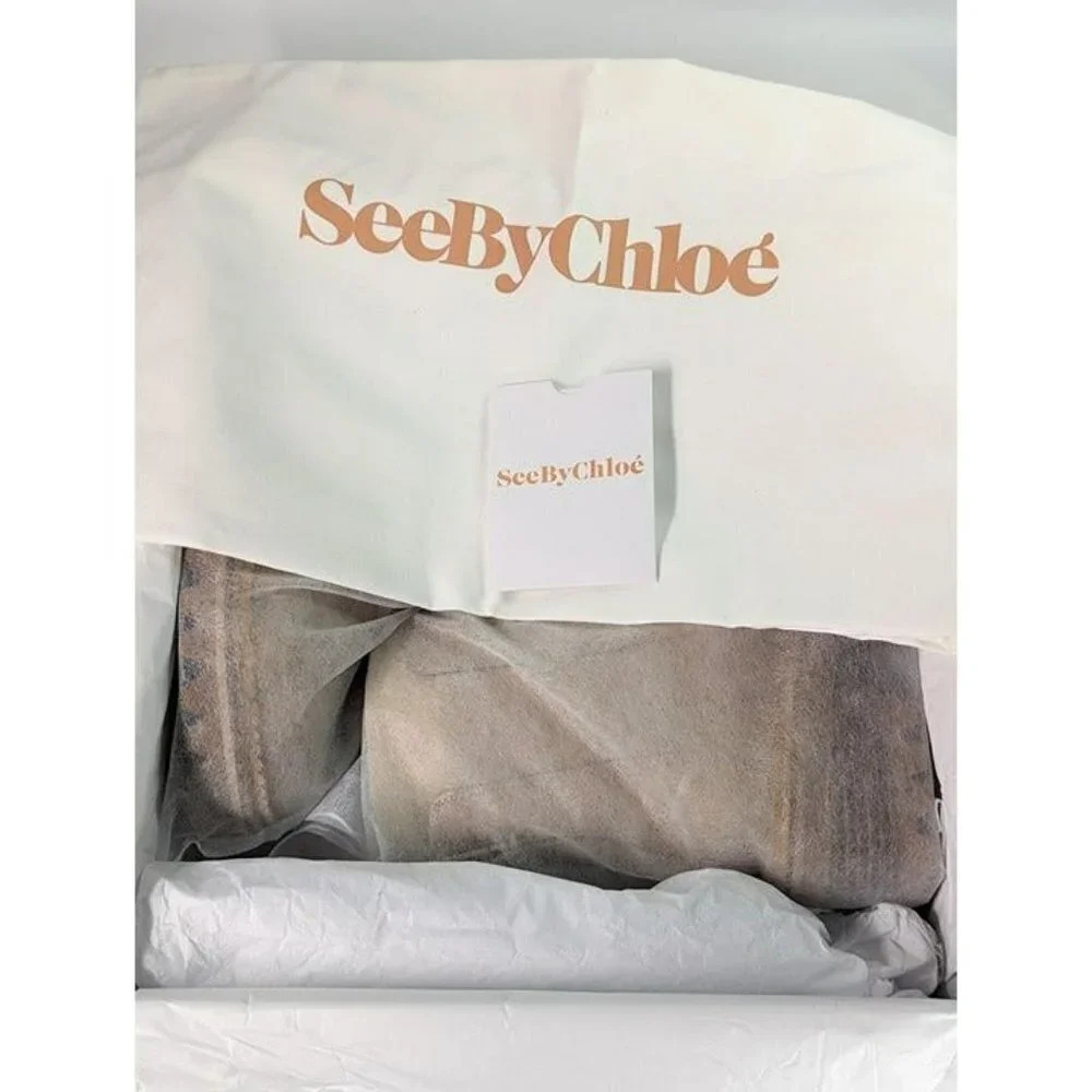 See By Chloe Women's Mallory Leather Chelsea Boots Beige Size 37 EU MSRP $475 - Picture 10 of 11